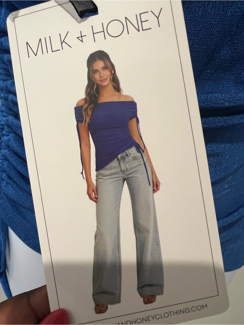 Blue Ruched Off-Shoulder Blouse - Picture 5 of 5